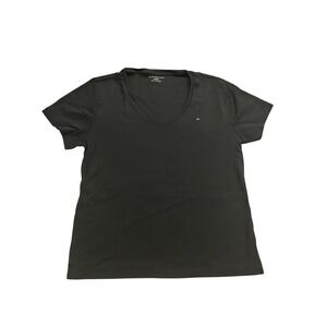 Tommy Hilfiger V-Neck T-Shirt Womens XXL Black Excellent Cotton Logo Tee